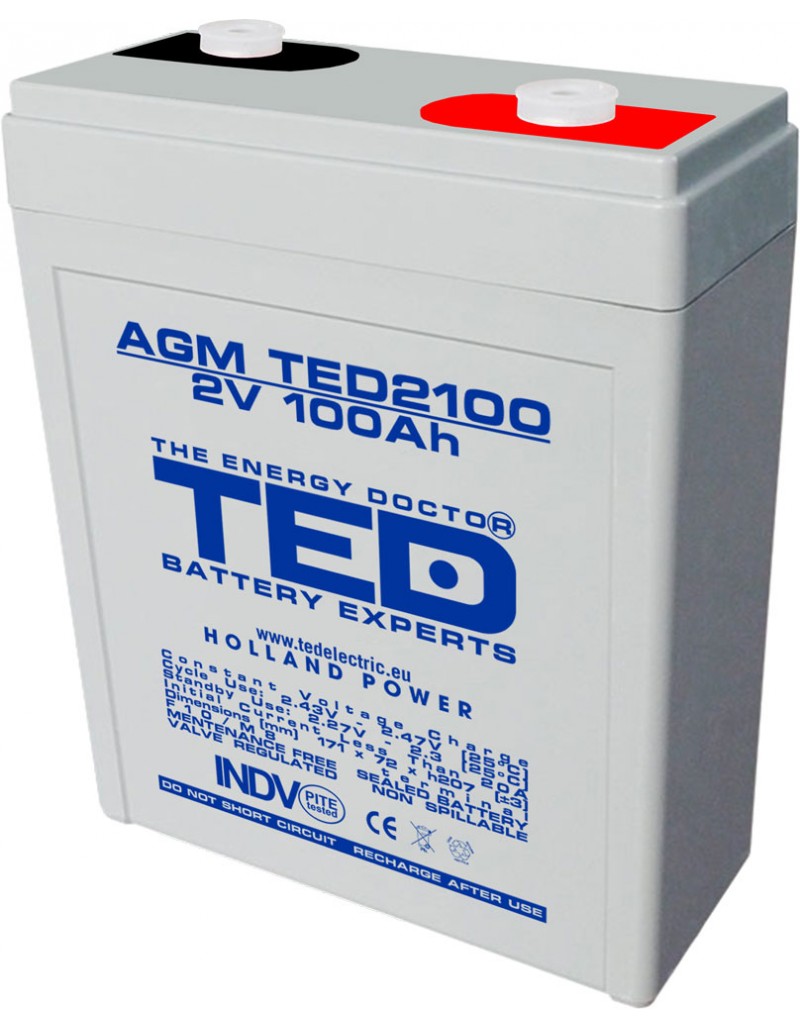 web text Melt Acumulator stationar 2V 100Ah M8 F12 AGM VRLA TED Electric TED2100 -  ProElectrice